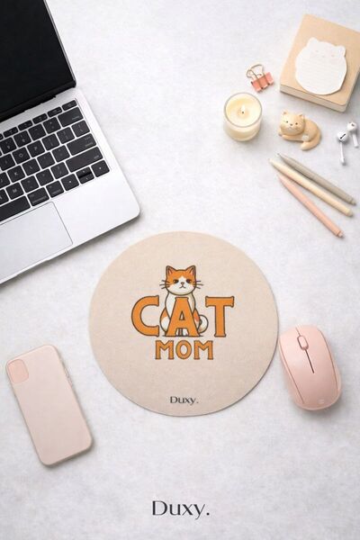 Duxy Espirili Kedi Rubber Mouse Pad, 19 cm, Αντιολισθητική βάση, Άνετο και μα...