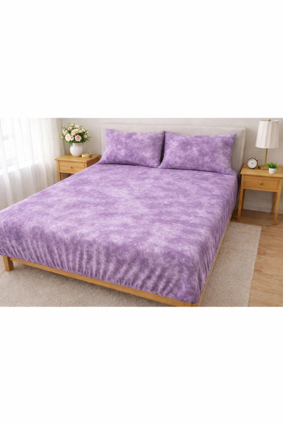 Zarif Home Bed Sheet Set Cloudy Pattern Ranfors Fited - (Purple)