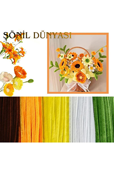 Şönil Dünyası 250 Adet Turuncu, Sarı, Koyu Kahve, Beyaz, Yeşi Renkli Şönil Çi...