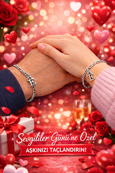 ZEY GÜMÜŞ Sevgililer Gününe Özel 3,5 mm Figaro Harfli Gümüş Bileklik 2'li