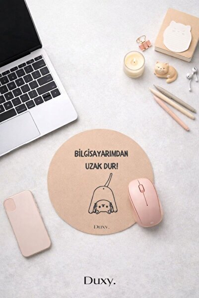 Duxy Espirili Kedi Kauçuk Mouse Pad, 19 cm, Kaymaz Taban, Ev Ofis Oyun için R...
