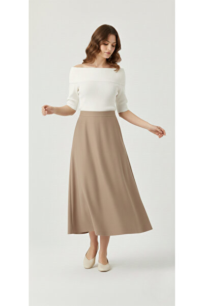 MAİMODA Women's Suede Maxi Flared Skirt