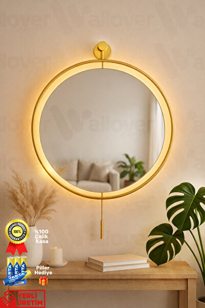 Wallover Design Büyük Boy (50X75CM) Gold Timelles Ayna 1. Kalite Rodajlı Kabl...