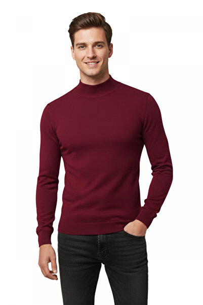 DeepSEA Men's Burgundy Half Turtleneck Non-Pilling Thin Knitwear Sweater 2505502