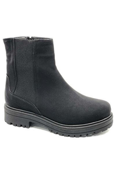 KOCAMANLAR Ayakdaş 2252 Flat Thick Sole Women's Boots Black