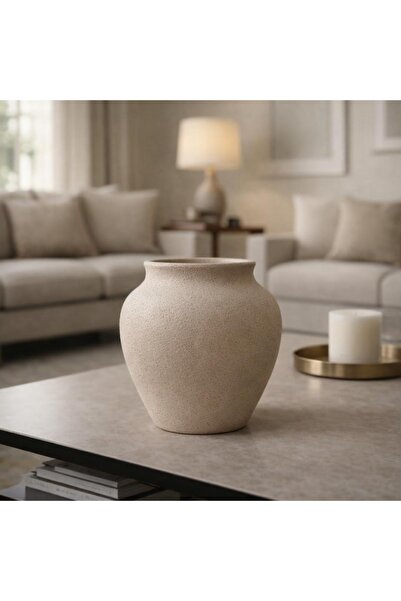 Yalda atelier Handmade Natura Matte Dokulu küçük göbekli Dekoratif Vazo krem/bej