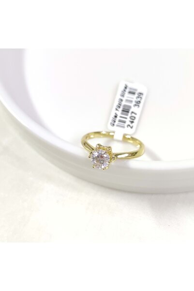 Güler Yüzlü Silver XUPING ÇİÇEK TEK TAŞ YÜZÜK GOLD - ALTIN SARI - 12