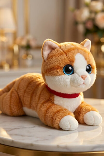 viyolmarketim Sesli Miyavlayan Peluş Kedi 35 cm – Turuncu Yumuşak Oyuncak, Uy...