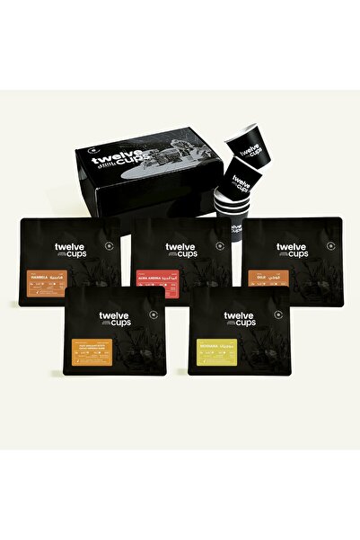 12Cups علبة حبوب قهوة إسبريسو - مجموعة من 5 حبوب قهوة خاصة كاملة - 5 × 250 جرام