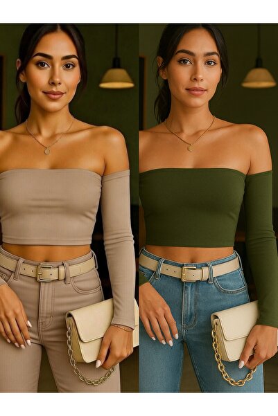 Olyssia Women's 3-Pack Madonna Collar Blouse Bodycon Stretchy Long Sleeve Cro...