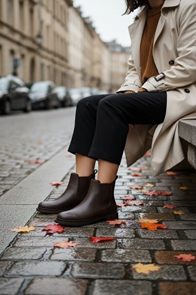 Noliva حذاء تشيلسي أسود للنساء من الجلد الصناعي المرن للاستخدام اليومي