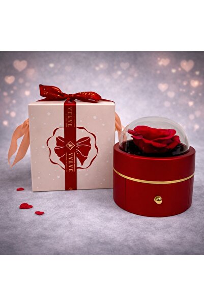 velve Trandafir de sapun rosu in cutie cu cupola transparenta si lantisor cu ...