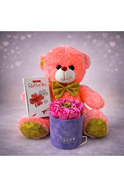velve Sunny package with floral arrangement 9 soap roses, Raffaello pralines ...