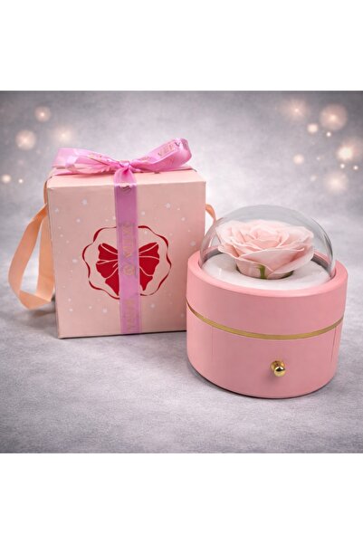 velve Trandafir de sapun roz in cutie cu cupola transparenta si lantisor cu p...