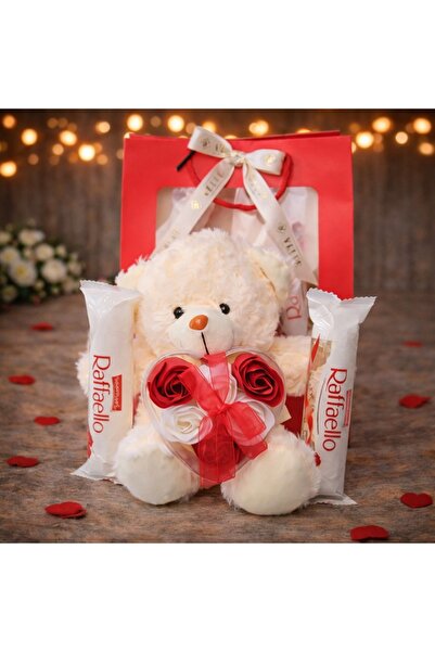 velve Set cadou Special Valentine, cu ursulet de plus, trandafiri din sapun s...
