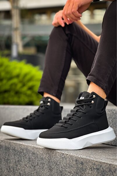 BOA Мъжки спортни ботуши със скрита дантела с висока подметка - ЧЕРНО БЯЛО BA...