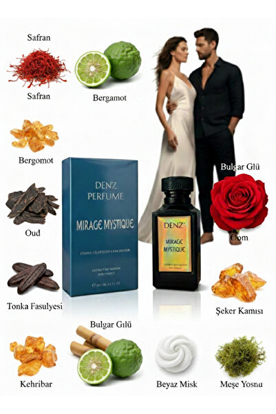 DENZ Mirage Mystique klasik Unisex %40 Esans Oranı Extrait Kalite Tonka Fasul...
