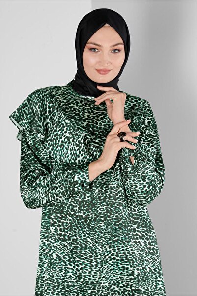 Alvina LEOPARD PATTERNED SLEEVE RUFFLE SATIN TUNIC 20309