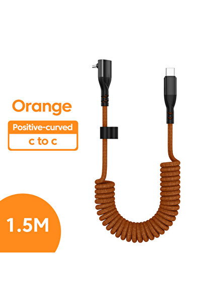 Choice كابل بيانات USB من النوع C زنبركي للسيارة بقوة 240 واط باللون البرتقال...