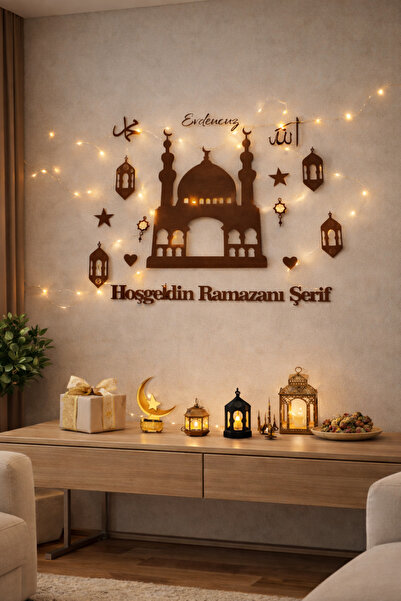 evdeucuz Ahşap Işıklı Ramazan Süsü