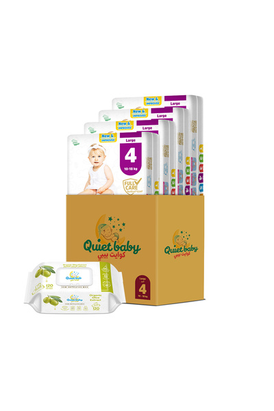 Quiet baby حفاضات مقاس 4 (كبير) 10-18 كجم، علبة توفير جامبو تحتوي على 152 حفا...