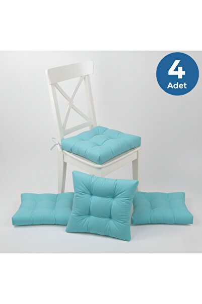 ALTINPAMUK 4'lü Gold Turkuaz Pofidik Sandalye Minderi Özel Dikişli Bağcıklı 4...