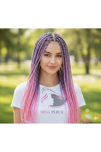 Mina Peruk Simli Lila / Pembe / Şeker Pembesi Ombreli Örgülük Saç 100 Gr.