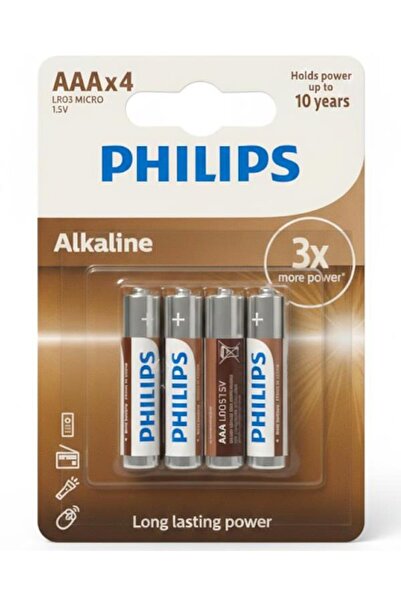 Philips Alkalin AAA Kalem Pil 1.5V 4lü Blister Paket LR03A4B