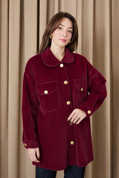 Soul Дамско палто с джобове и копчета - 32412KBN - БУРГУНДИ