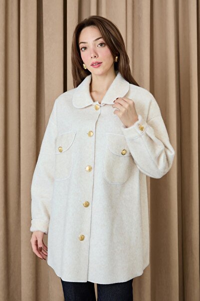 Soul Γυναικείο παλτό με λεπτομέρεια τσέπης με κουμπιά - 32412KBN - ECRU