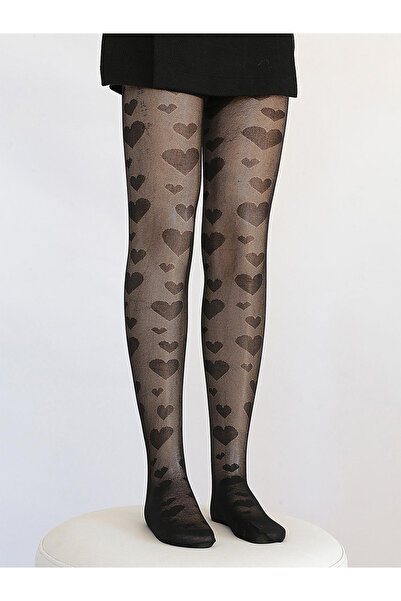 Denokids Дівчачі чорні колготки з серцевим візерунком