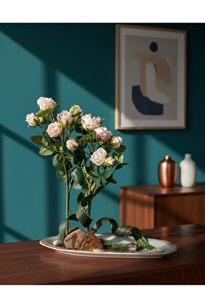 Flower Yüksek Görünümlü Yapay Pembe Gül Aranjmanı | Bol Tomurcuklu & Kayaç De...