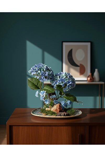 Flower Renk Seçenekli Lüks Yapay Ortanca Aranjmanı | Mavi ve Pudra Pembe Seçe...