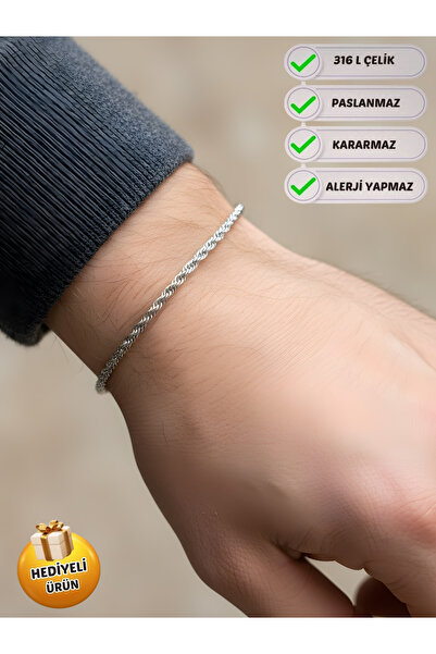 Piercing Market Steel & Silver Erkek Çelik Örgü Model 316 L Paslanmaz Kararma...