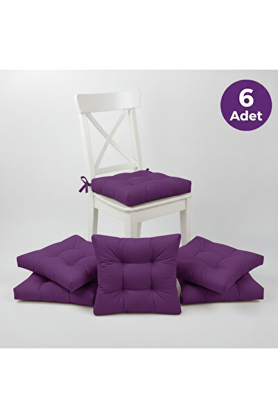 ALTINPAMUK 6'lı Gold Mor Pofidik Sandalye Minderi Özel Dikişli 40x40cm