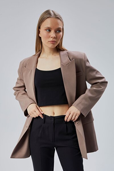 Bolivente Блейзер з підкладкою, оверсайз, з коміром-краваткою, кольору землі