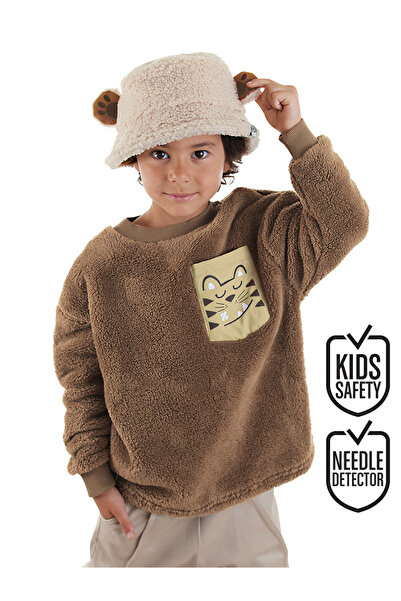 Denokids Kaplan Oversize Boy Brown Plush Sweatshirt