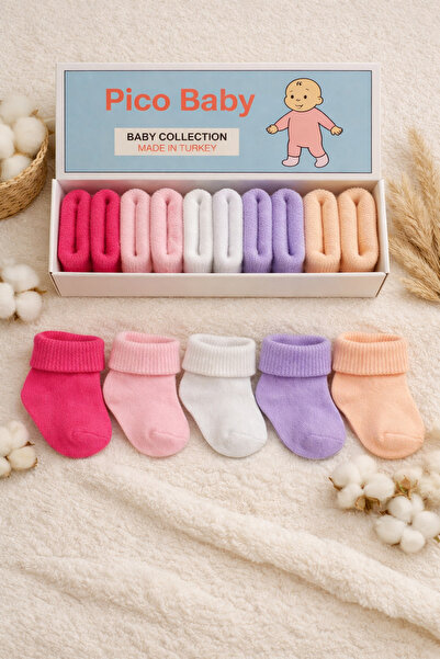 Pico Baby Organik Pamuk Unisex 5'li Kutulu Premium Yeni Doğan Bebek Çorabı