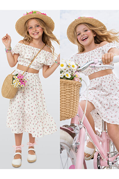 Denokids Set pentru fete Crop top cu flori și fustă Set primăvară vară 5-10 ani