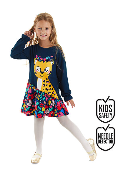 MSHB&G Rochie de fetiță bleumarin - cu flori, leopard și volan