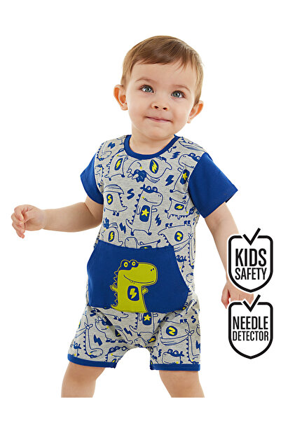 Denokids Salopetă de vară gri Super Dino Baby Boy