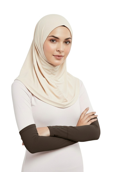 Altobeh Düğmeli Pratik Tesettür Kolluk Penye Namaz Kolluğu - Koyu Kahverengi