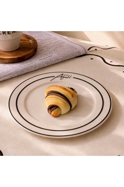 Evidea Kitchen Elegant Curves Porselen Servis Tabağı - Siyah / Beyaz - 25 cm