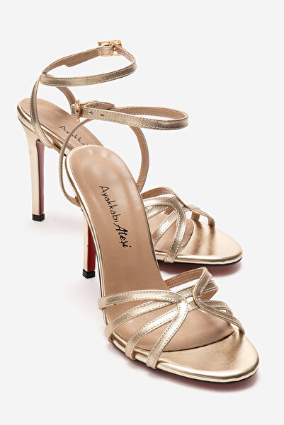 Ayakkabı Ateşi Pantofi de damă, aurii, cu design cu vârf deschis, cu toc subț...