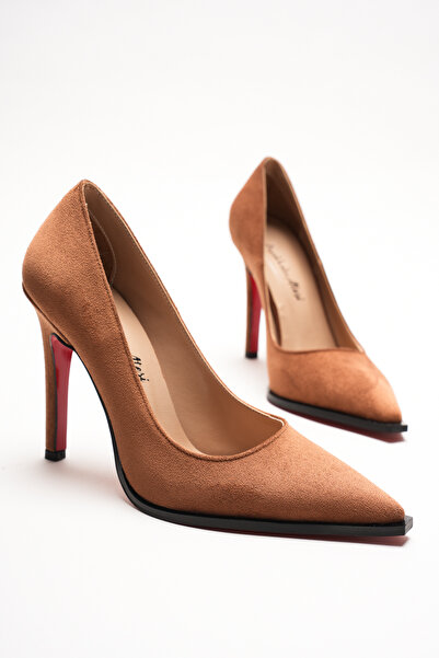 Ayakkabı Ateşi Pantofi cu toc stiletto din piele intoarsa maro cu varf ascuti...