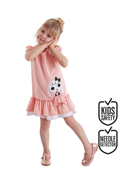 Denokids Καλοκαιρινό χτενισμένο βαμβακερό φόρεμα για κορίτσια ροζ Frilly