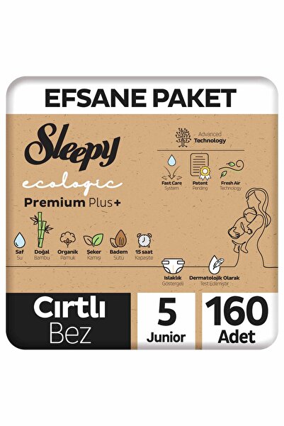 Sleepy Ecologic Premium Plus Efsane Paket Bebek Bezi 5 Numara Junior 160 Adet