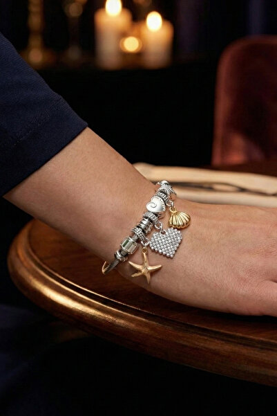 Duke Nickle Starfish & Heart Charm Bracelet