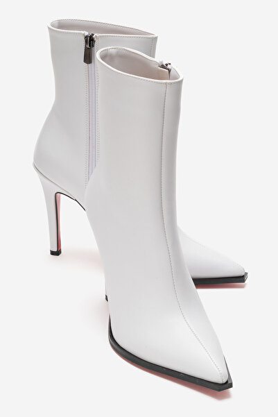 Ayakkabı Ateşi Women's White Leather Design Sole Ankle Length Thin Heeled Boo...