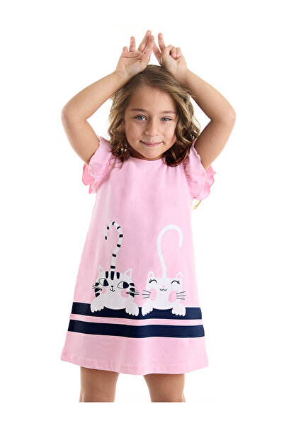 Denokids Лятна рокля за момиче в розово райе - волан